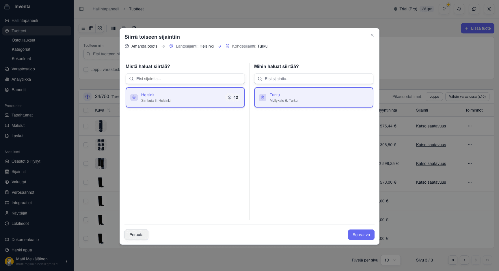 Hallitse varastoa useissa toimipisteissä